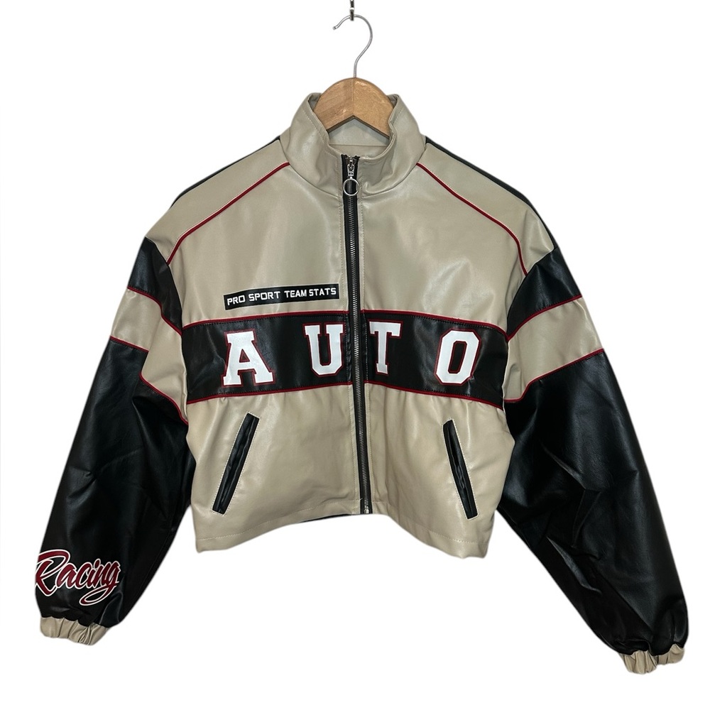 PrettyLittleThing Racing Style Black and Cream Bomber Jacket